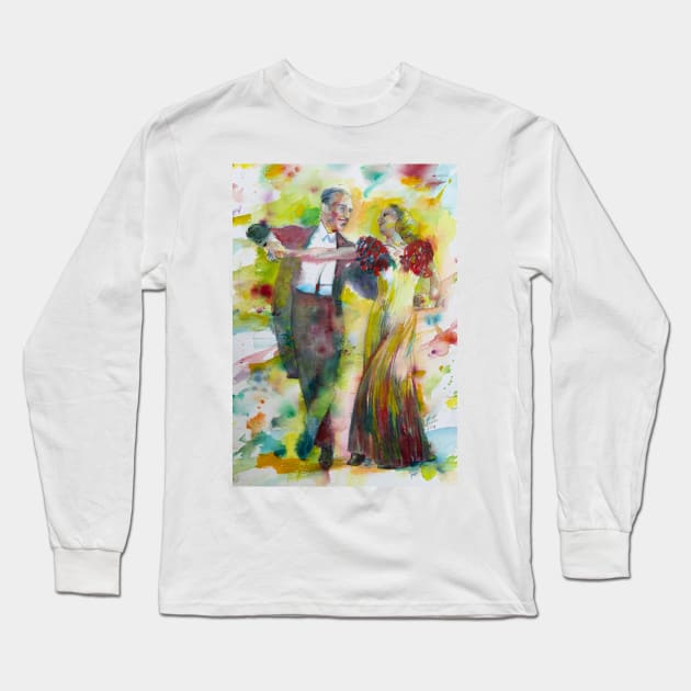 FRED ASTAIRE and GINGER ROGERS watercolor portrait .1 Long Sleeve T-Shirt by lautir